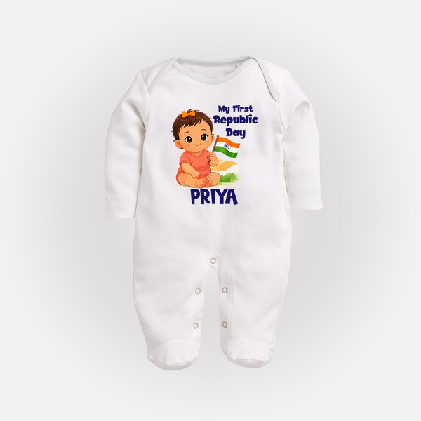 My First Republic Day Baby Girl Personalised Fullbody Suit - WHITE - New Born (Chest 7.5")