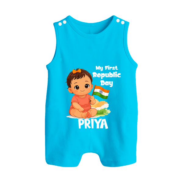 My First Republic Day Baby Girl Personalised Romper Suit - SKY BLUE - 0 - 5 Months Old (Chest 18")