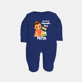My First Republic Day Baby Girl Personalised Fullbody Suit - NAVY BLUE - New Born (Chest 7.5")