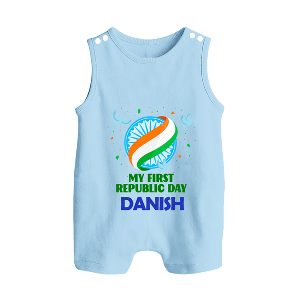 My First Republic Day Ashoka Chakra Baby Romper Suit - BABY BLUE - 0 - 5 Months Old (Chest 18")