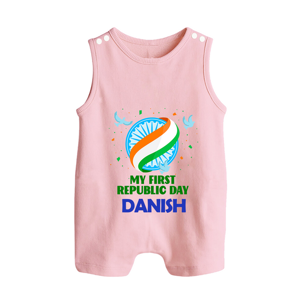 My First Republic Day Ashoka Chakra Baby Romper Suit - BABY PINK - 0 - 5 Months Old (Chest 18")