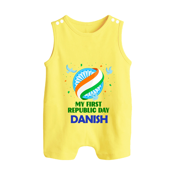My First Republic Day Ashoka Chakra Baby Romper Suit - PASTEL YELLOW - 0 - 5 Months Old (Chest 18")