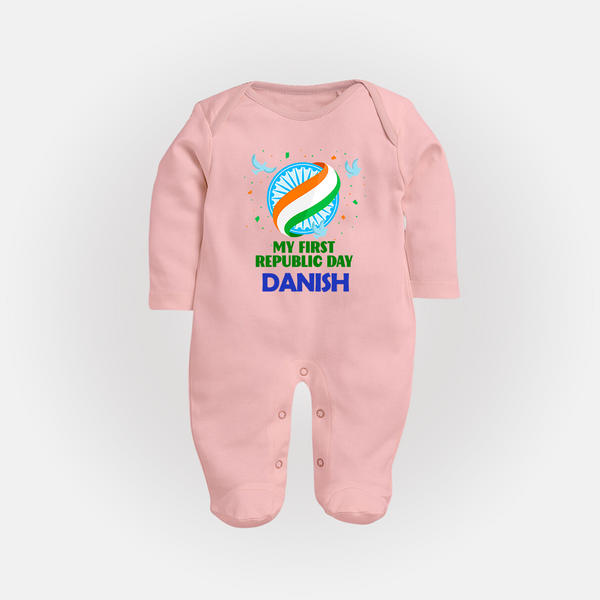 My First Republic Day Ashoka Chakra Baby Fullbody Suit - BABY PINK - New Born (Chest 7.5")