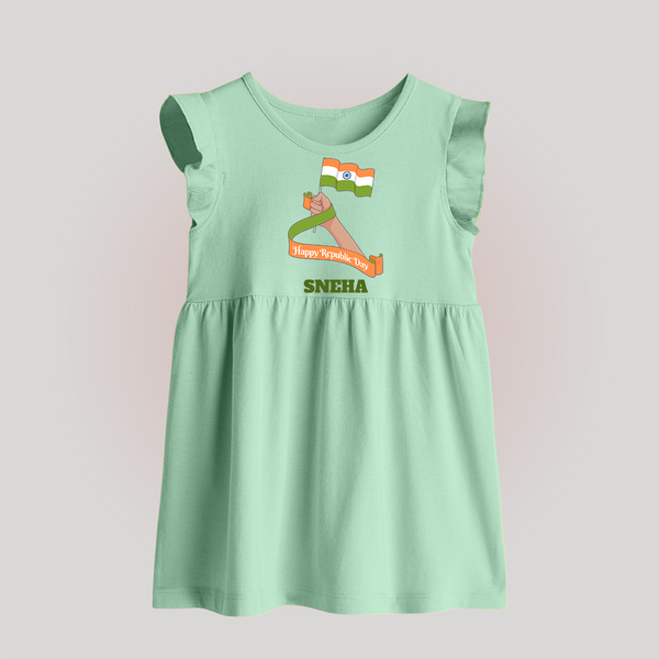 Happy Republic Day Patriotic   Baby Frock with Name - MINT GREEN - 0 - 3 Months Old (Chest 17")