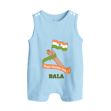 Happy Republic Day Patriotic Baby Romper Suit with Name - BABY BLUE - 0 - 5 Months Old (Chest 18")