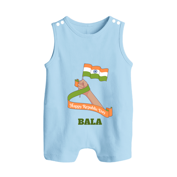 Happy Republic Day Patriotic Baby Romper Suit with Name - BABY BLUE - 0 - 5 Months Old (Chest 18")