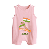 Happy Republic Day Patriotic Baby Romper Suit with Name - BABY PINK - 0 - 5 Months Old (Chest 18")