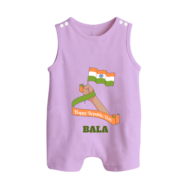 Happy Republic Day Patriotic Baby Romper Suit with Name - LILAC - 0 - 5 Months Old (Chest 18")