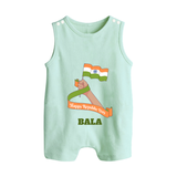 Happy Republic Day Patriotic Baby Romper Suit with Name - MINT GREEN - 0 - 5 Months Old (Chest 18")