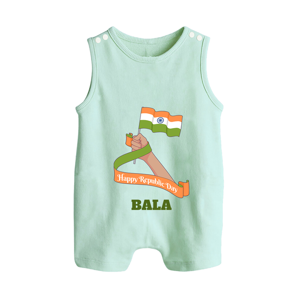 Happy Republic Day Patriotic Baby Romper Suit with Name - MINT GREEN - 0 - 5 Months Old (Chest 18")