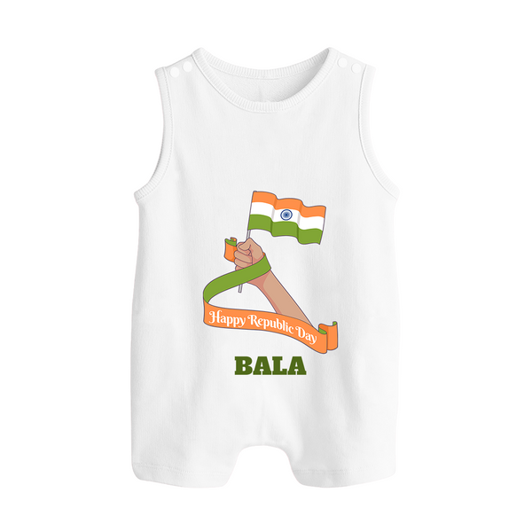 Happy Republic Day Patriotic Baby Romper Suit with Name - WHITE - 0 - 5 Months Old (Chest 18")