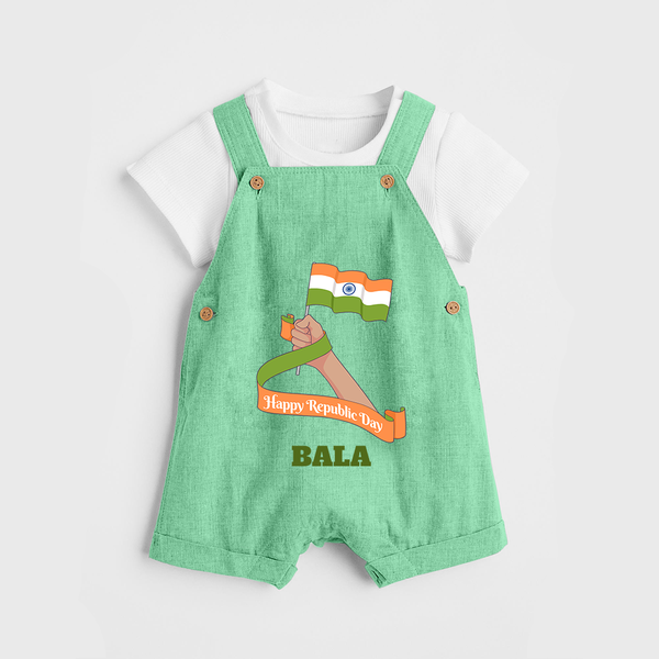Happy Republic Day Patriotic Kid Dungaree with Name - GREEN - 0 - 5 Months Old (Chest 18")