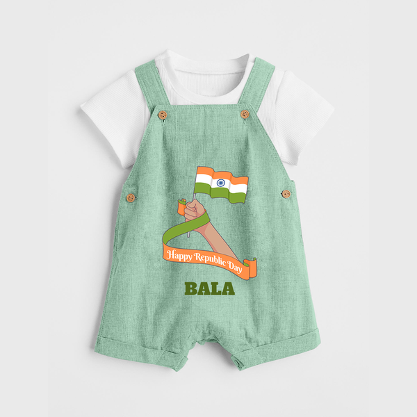 Happy Republic Day Patriotic Kid Dungaree with Name - MINT GREEN - 0 - 5 Months Old (Chest 18")