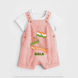 Happy Republic Day Patriotic Kid Dungaree with Name - PEACH - 0 - 5 Months Old (Chest 18")