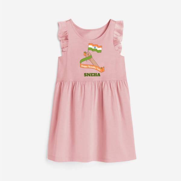 Happy Republic Day Patriotic Frock with Name - BABY PINK - 1 - 2 Years Old (Chest 22" , Full Length 22")