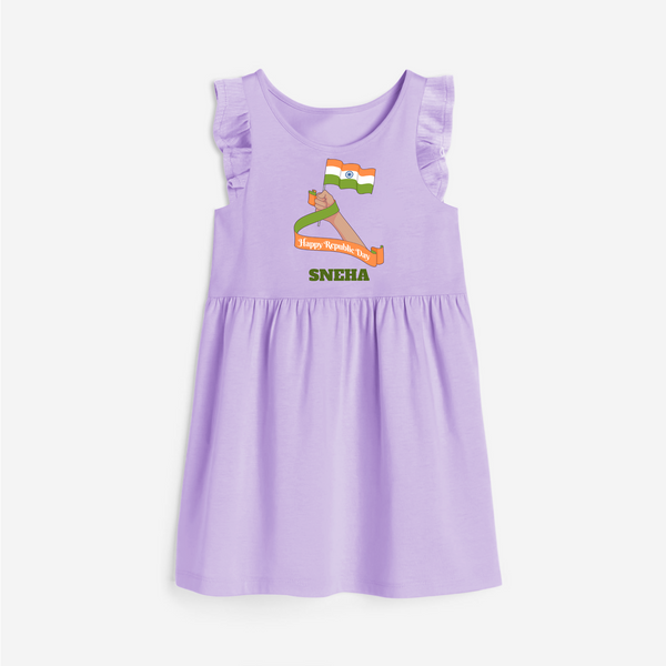 Happy Republic Day Patriotic Frock with Name - LILAC - 1 - 2 Years Old (Chest 22" , Full Length 22")