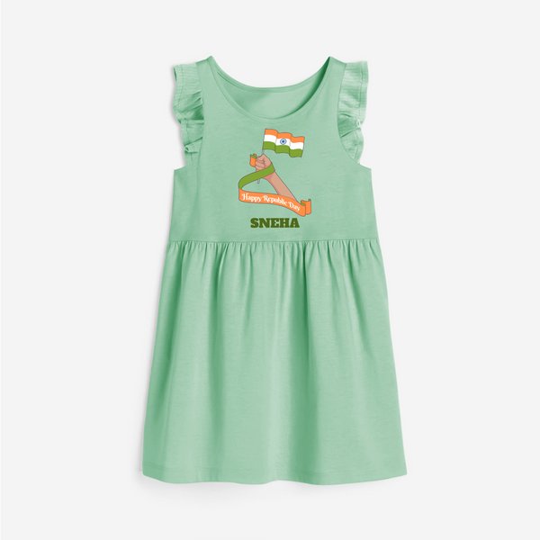 Happy Republic Day Patriotic Frock with Name - MINT GREEN - 1 - 2 Years Old (Chest 22" , Full Length 22")