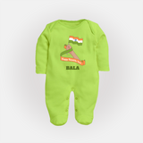 Happy Republic Day Patriotic Baby Fullbody Suit with Name - LIME GREEN - New Born (Chest 7.5")