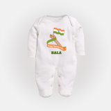Happy Republic Day Patriotic Baby Fullbody Suit with Name - WHITE - New Born (Chest 7.5")