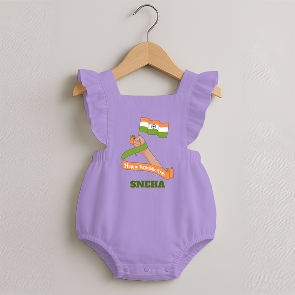Happy Republic Day Patriotic  Romper Frock with Name - LILAC - 0 - 3 Months Old (Chest 19")