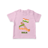 Happy Republic Day Patriotic Kid T-Shirt with Name - BABY PINK - 0-5 Months Old (Chest 17")