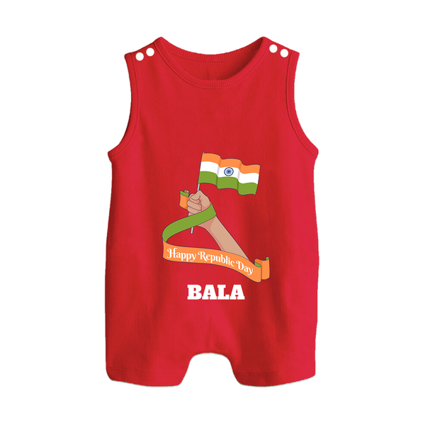 Happy Republic Day Patriotic Baby Romper Suit with Name - RED - 0 - 5 Months Old (Chest 18")