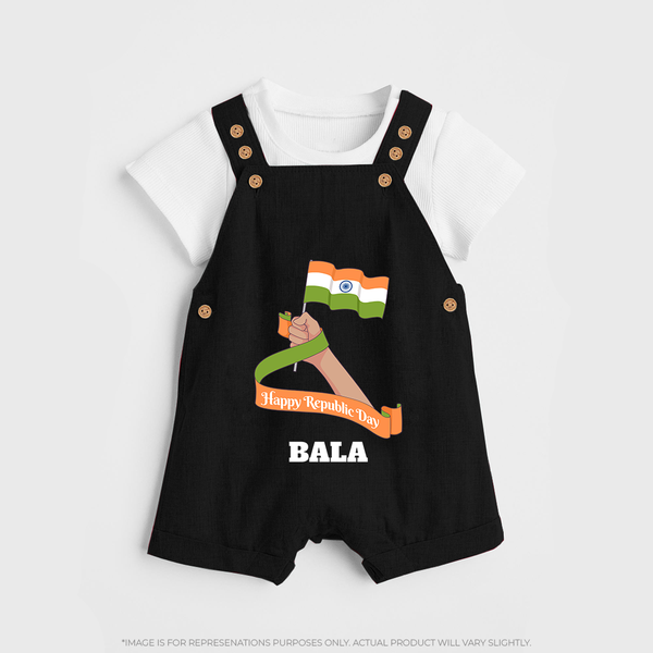 Happy Republic Day Patriotic Kid Dungaree with Name - BLACK - 0 - 5 Months Old (Chest 18")