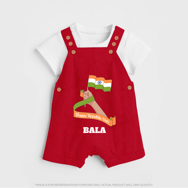 Happy Republic Day Patriotic Kid Dungaree with Name - RED - 0 - 5 Months Old (Chest 18")