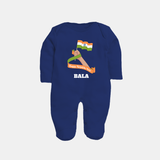 Happy Republic Day Patriotic Baby Fullbody Suit with Name - NAVY BLUE - New Born (Chest 7.5")