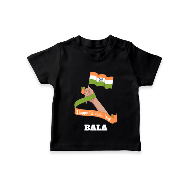 Happy Republic Day Patriotic Kid T-Shirt with Name - BLACK - 0-5 Months Old (Chest 17")