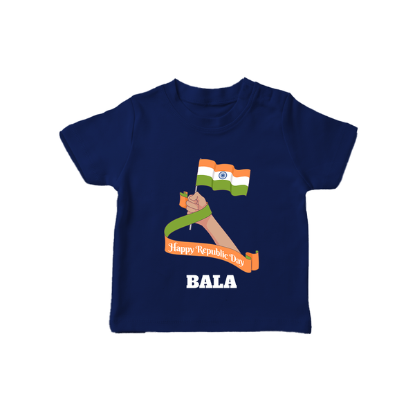 Happy Republic Day Patriotic Kid T-Shirt with Name - NAVY BLUE - 0-5 Months Old (Chest 17")