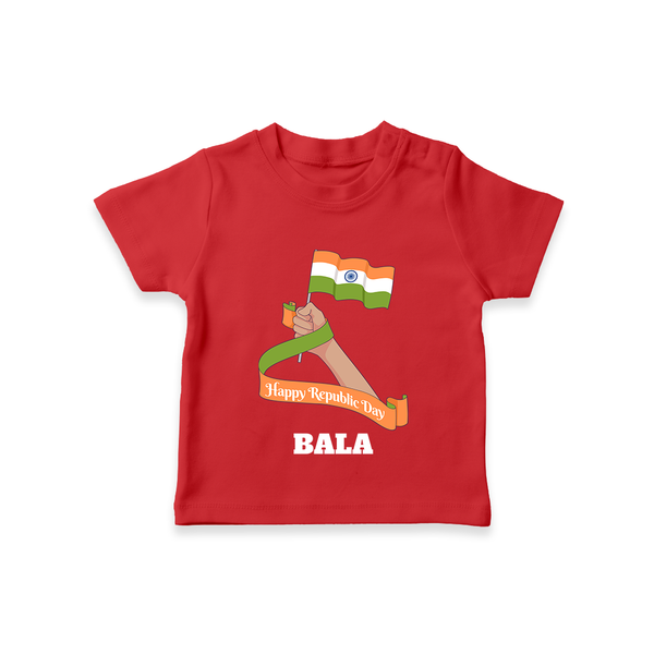 Happy Republic Day Patriotic Kid T-Shirt with Name - RED - 0-5 Months Old (Chest 17")