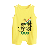 Republic Day Hindi Typography Baby Romper Suit with Name - PASTEL YELLOW - 0 - 5 Months Old (Chest 18")