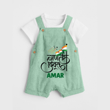 Republic Day Hindi Typography Kid Dungaree with Name - MINT GREEN - 0 - 5 Months Old (Chest 18")
