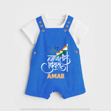 Republic Day Hindi Typography Kid Dungaree with Name - COBALT BLUE - 0 - 5 Months Old (Chest 18")