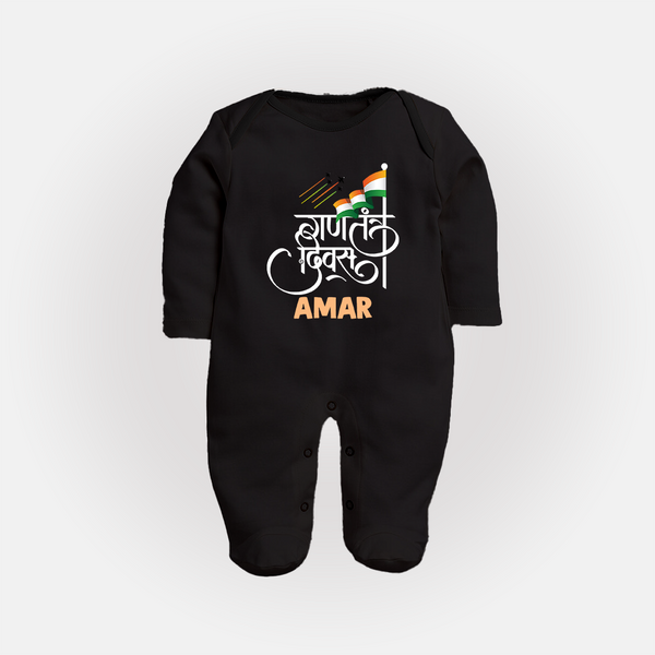 Republic Day Hindi Typography Baby Fullbody Suit with Name - BLACK - New Born (Chest 7.5")