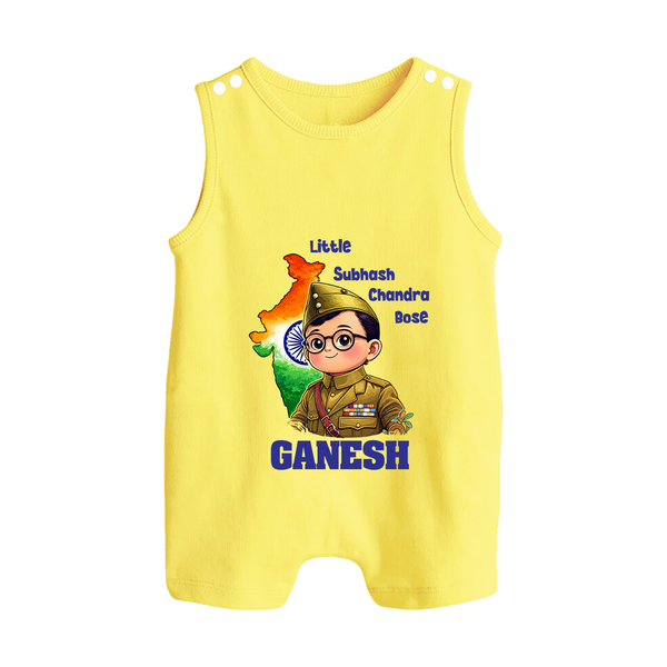 Little Subhash Chandra Bose Personalized Button Romper - PASTEL YELLOW - New Born (Chest 18")