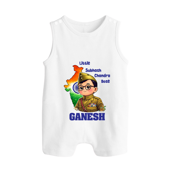 Little Subhash Chandra Bose Personalized Button Romper - WHITE - New Born (Chest 18")