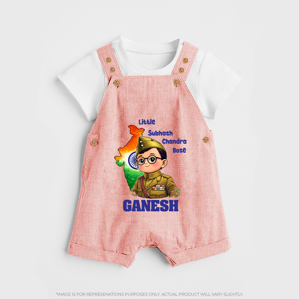 Little Subhash Chandra Bose Personalized Dungaree - PEACH - 0 - 5 Months Old (Chest 18")