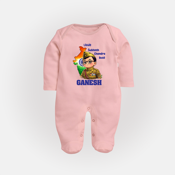 Little Subhash Chandra Bose Personalized Fullbody suit - BABY PINK - New Born (Chest 7.5")