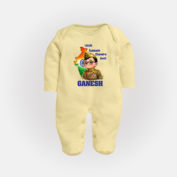 Little Subhash Chandra Bose Personalized Fullbody suit - PASTEL YELLOW - New Born (Chest 7.5")