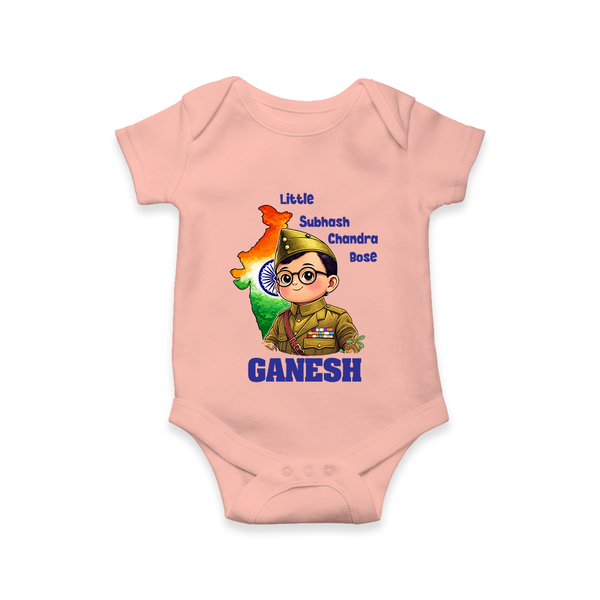 Little Subhash Chandra Bose Personalized Baby Romper - PEACH - New Born (Chest 14")