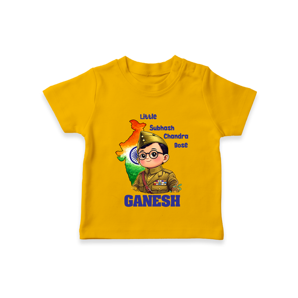 Little Subhash Chandra Bose Personalized Kid T-shirt - CHROME YELLOW - 0-5 Months Old (Chest 17")