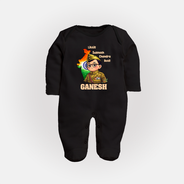 Little Subhash Chandra Bose Personalized Fullbody suit - BLACK - New Born (Chest 7.5")