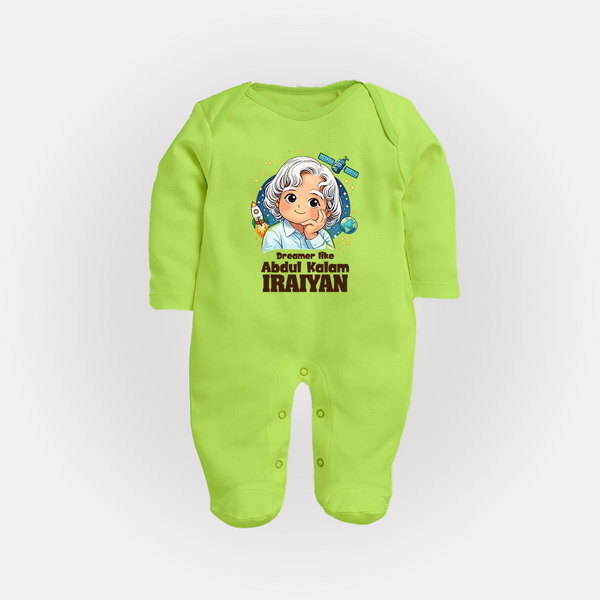 Dreamer Like Abdul Kalam Personalized Fullbody suit - LIME GREEN - New Born (Chest 7.5")