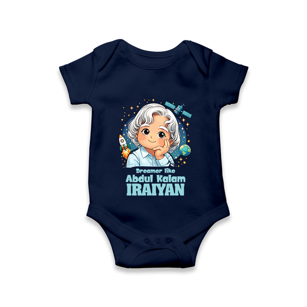 Dreamer Like Abdul Kalam Personalized Baby Romper - NAVY BLUE - New Born (Chest 14")