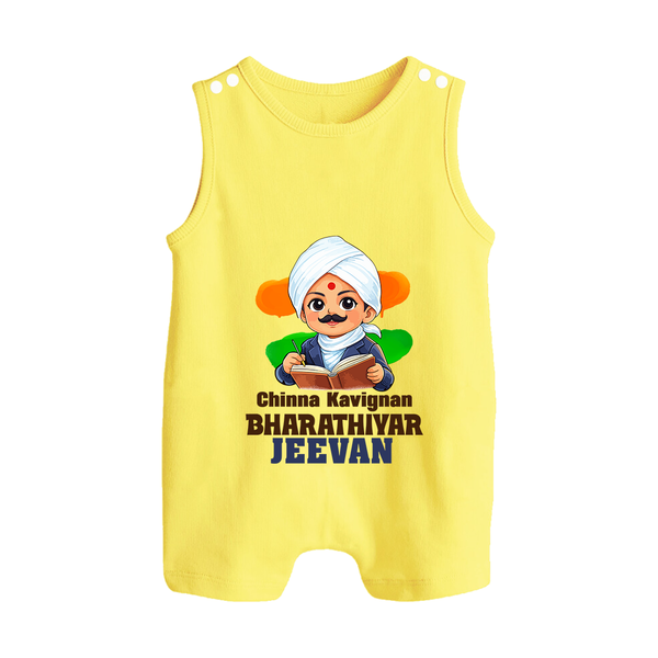 Chinna Kavignan Bharathiyar Personalized Button Romper - PASTEL YELLOW - New Born (Chest 18")