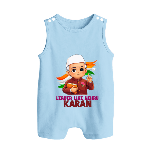 Leader Like Nehru Personalized Button Romper - BABY BLUE - New Born (Chest 18")