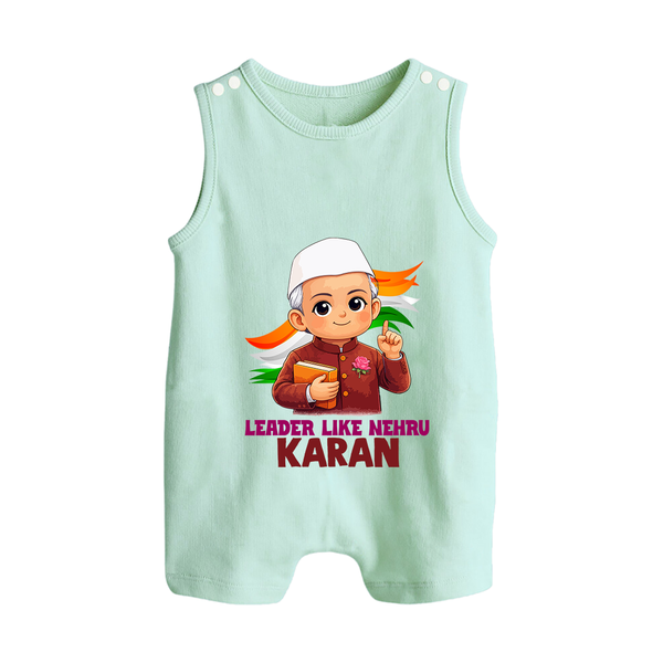 Leader Like Nehru Personalized Button Romper - MINT GREEN - New Born (Chest 18")