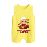 Leader Like Nehru Personalized Button Romper - PASTEL YELLOW - New Born (Chest 18")